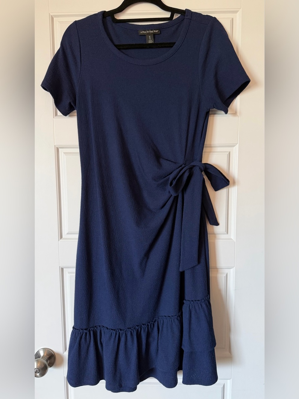 A Pea in the Pod Navy Textured faux wrap dress